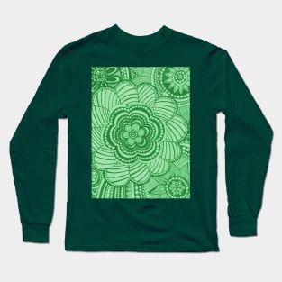 Seaweed Green Floral Snowflakes Long Sleeve T-Shirt